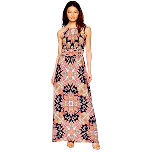 London Times Key Hole Colorful Paisley Maxi Dress - Picture 1 of 6